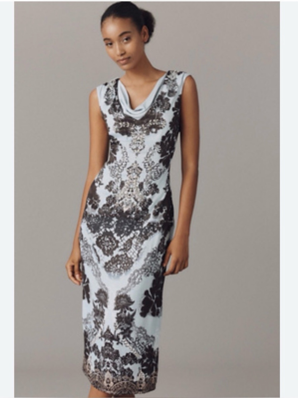 BHLDN Anthropologie Blue Sequin MIDI Scoop Back Dress Size XS